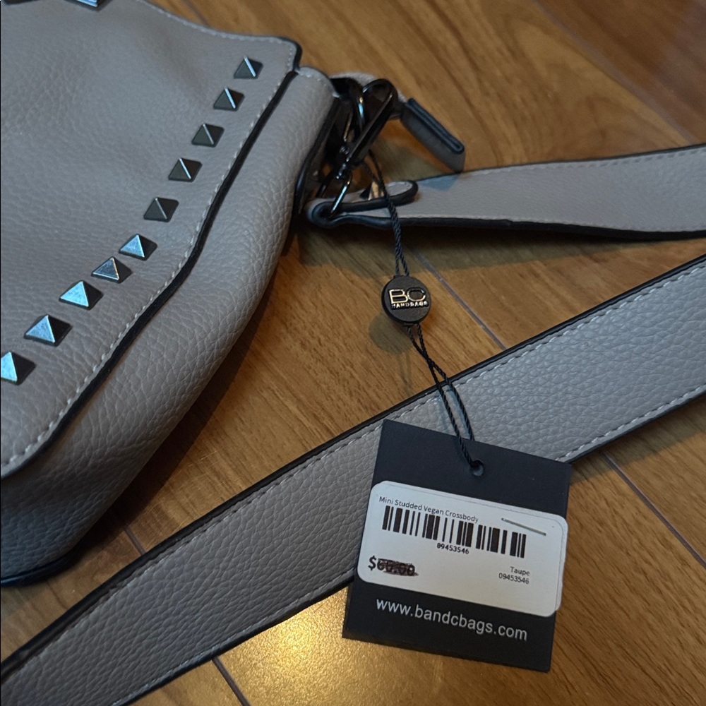 Mini Taupe Studded Vegan Crossbody - Picture 10 of 11